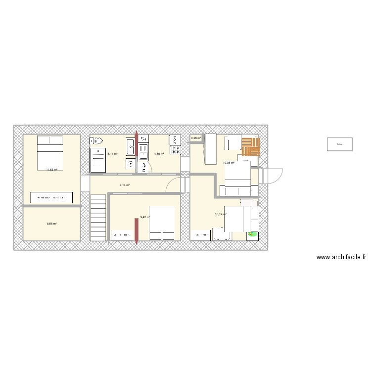 Etage livry futur. Plan de 9 pièces et 65 m2