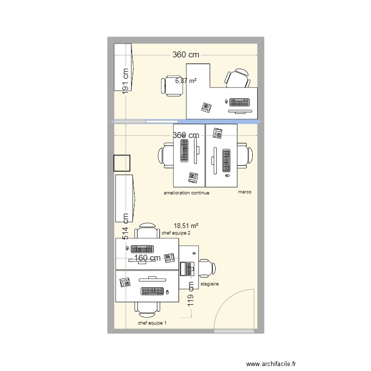 bureau prod sans armoire. Plan de 2 pièces et 25 m2