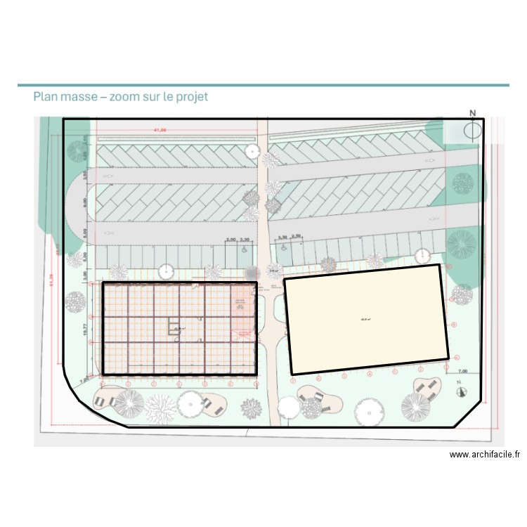 52124- croquis Masse. Plan de 3 pièces et 496 m2