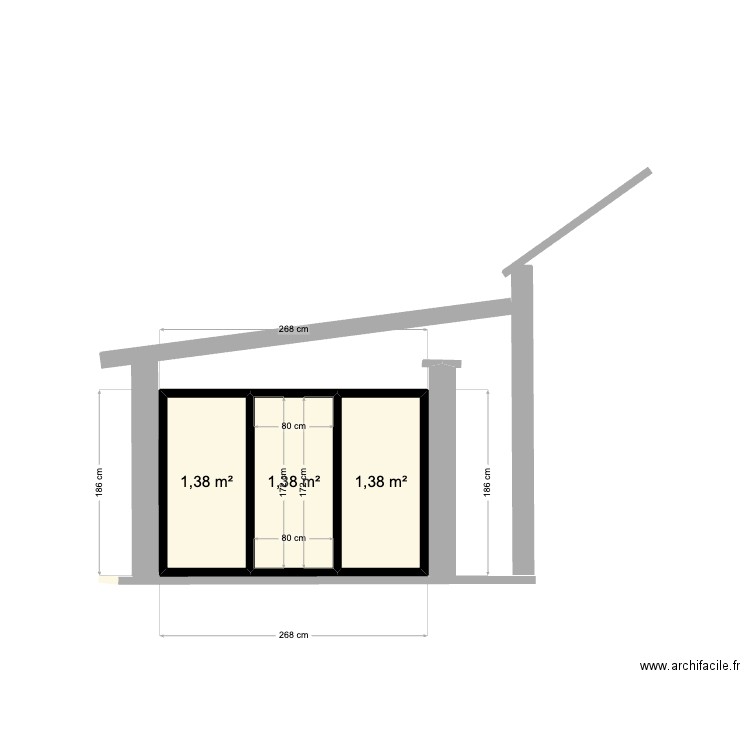 Baie. Plan de 3 pièces et 4 m2