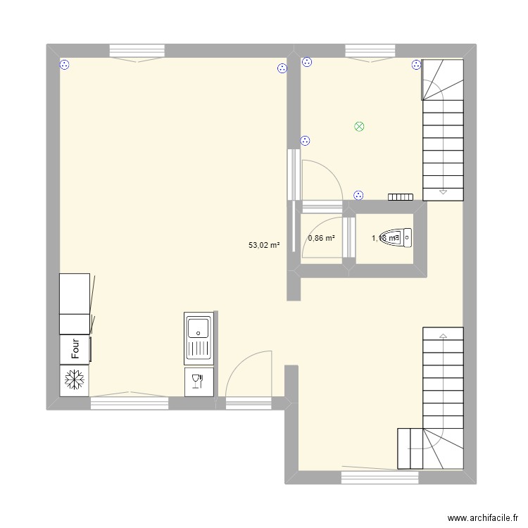 cuisine 2. Plan de 3 pièces et 55 m2