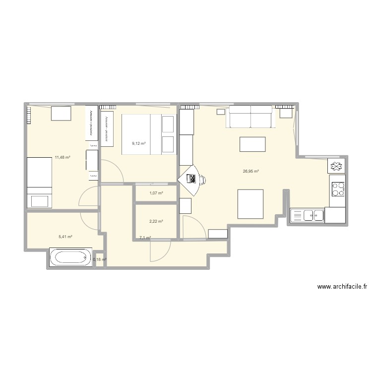 Appartement Actuel. Plan de 8 pièces et 64 m2