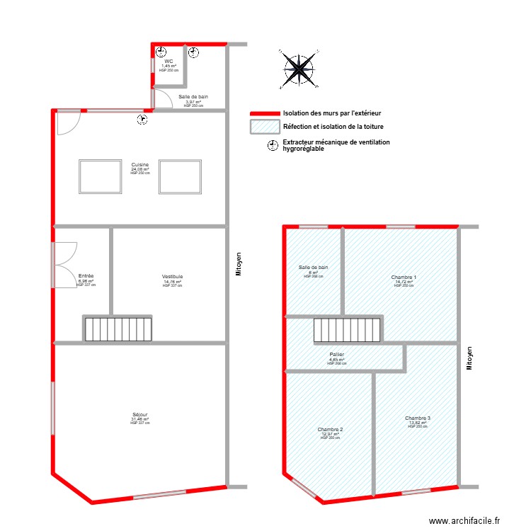 vergne 2 apres. Plan de 14 pièces et 139 m2