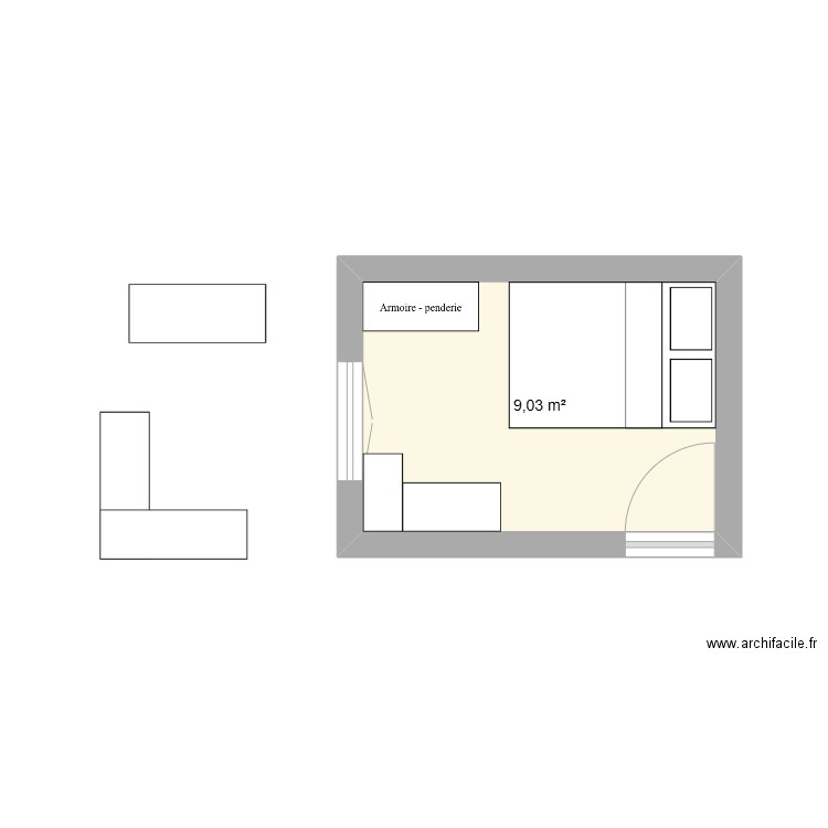 Colocation. Plan de 1 pièce et 9 m2