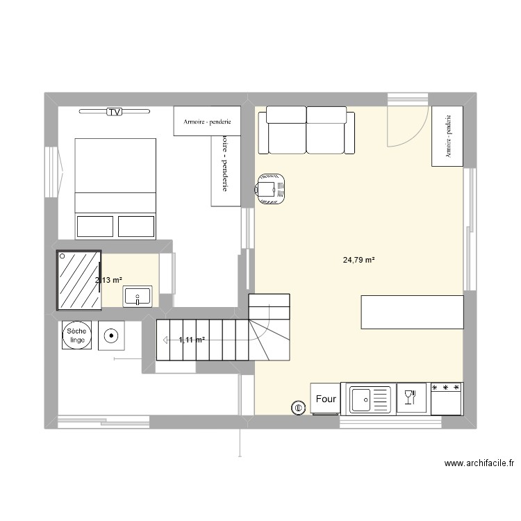 essai. Plan de 3 pièces et 28 m2