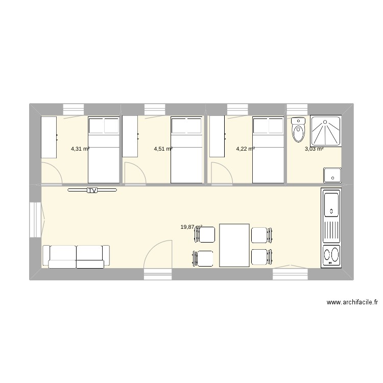 moin sde 40 m2. Plan de 5 pièces et 36 m2