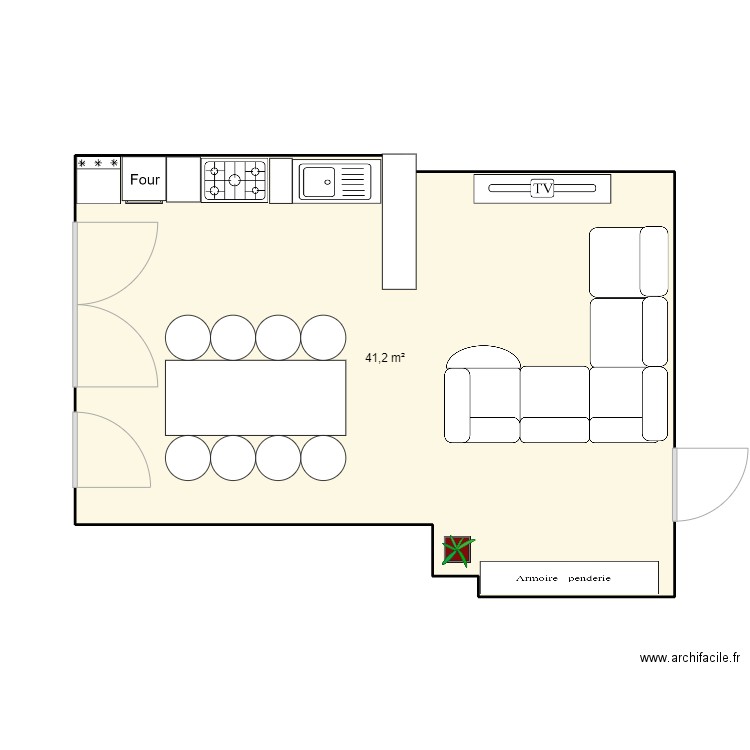 living. Plan de 1 pièce et 41 m2