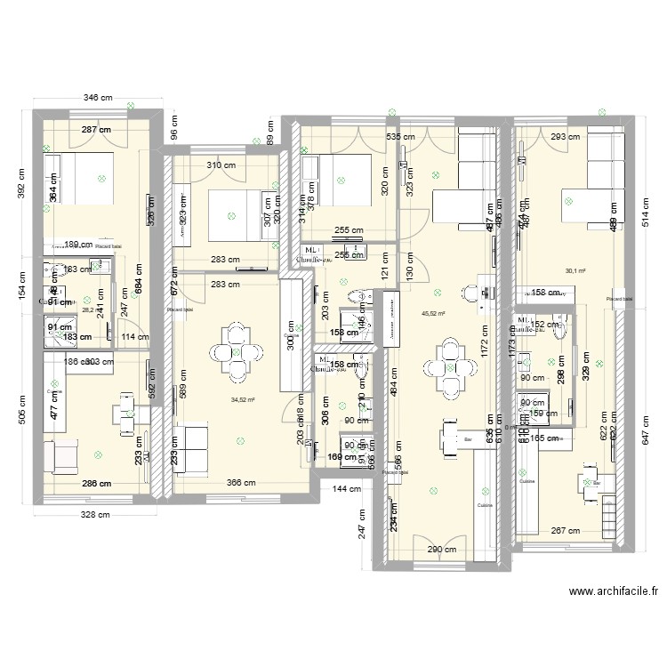 Roche 3 futur. Plan de 5 pièces et 138 m2