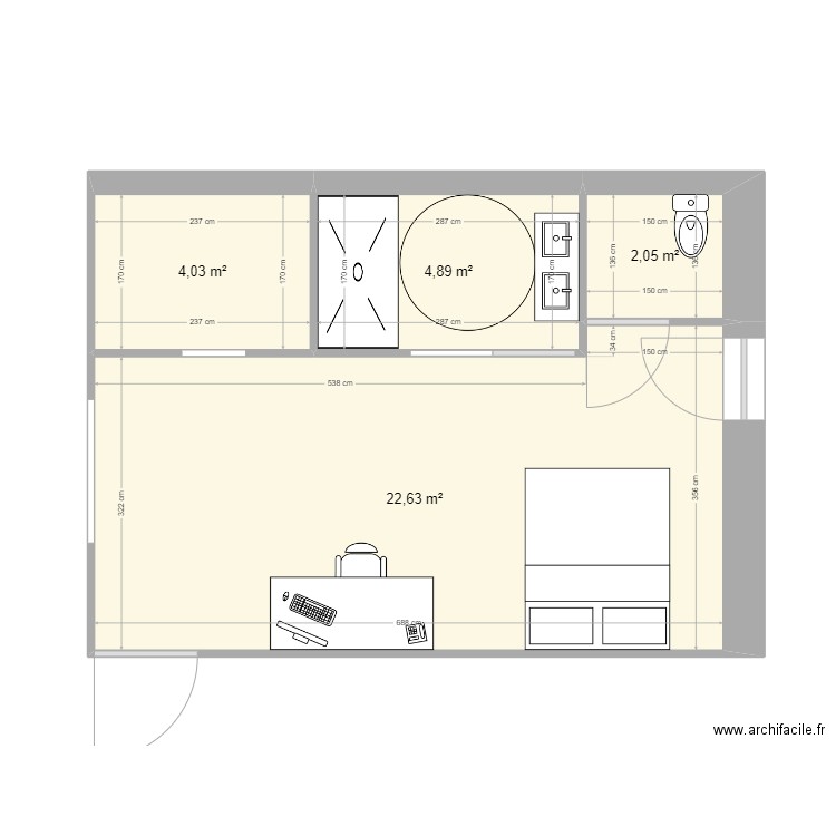 Ozon - Projet Chambre-SDB - Projet 2. Plan de 4 pièces et 34 m2