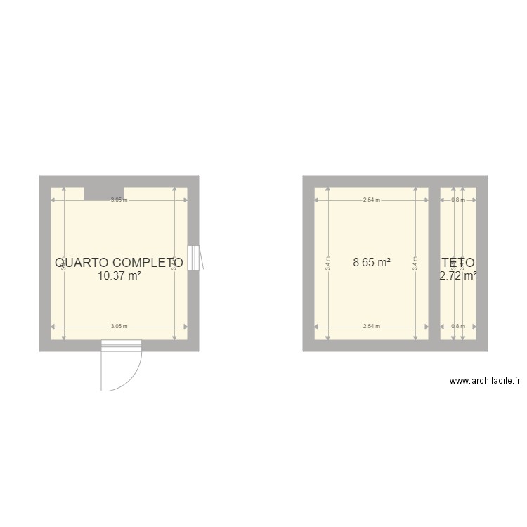 quarto base geral. Plan de 3 pièces et 22 m2