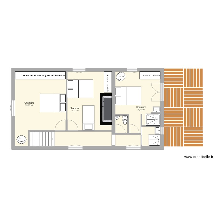 Vieille maison - R+1 v2. Plan de 3 pièces et 60 m2