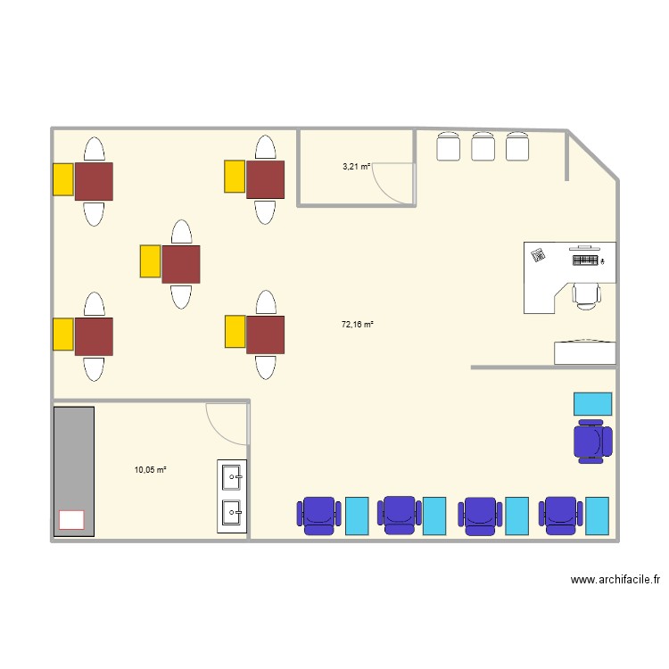 salon esthétique. Plan de 3 pièces et 85 m2