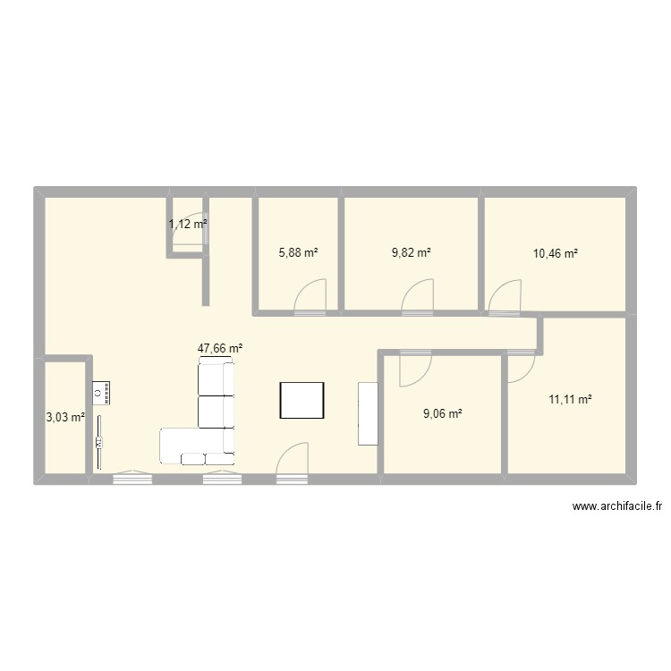 Solterre étage version 1. Plan de 8 pièces et 98 m2