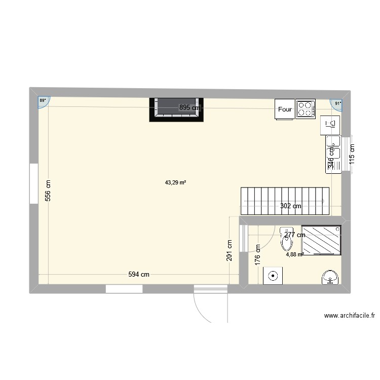 plan 1 gite. Plan de 2 pièces et 48 m2