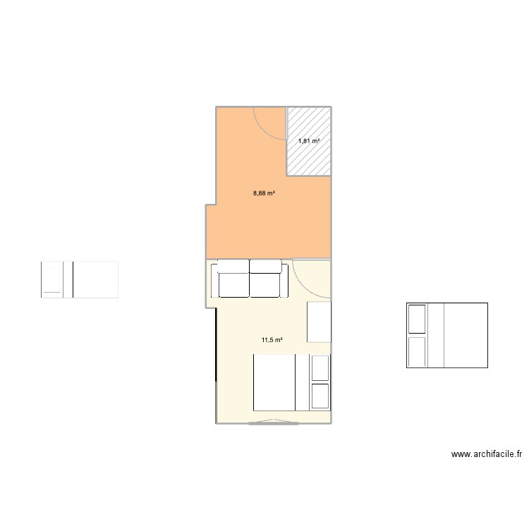 GénieR. Plan de 3 pièces et 22 m2