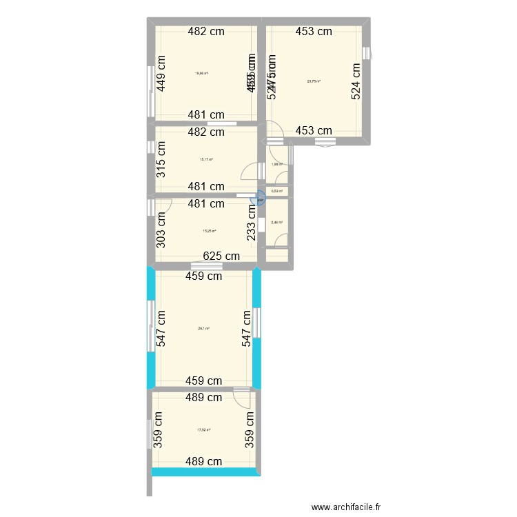 Cotes. Plan de 9 pièces et 122 m2