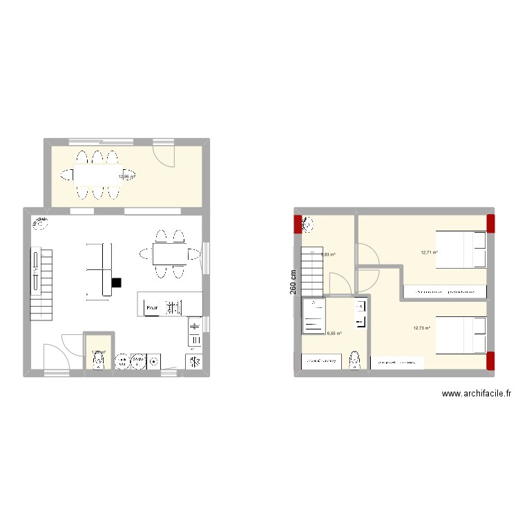 plan 23. Plan de 6 pièces et 52 m2