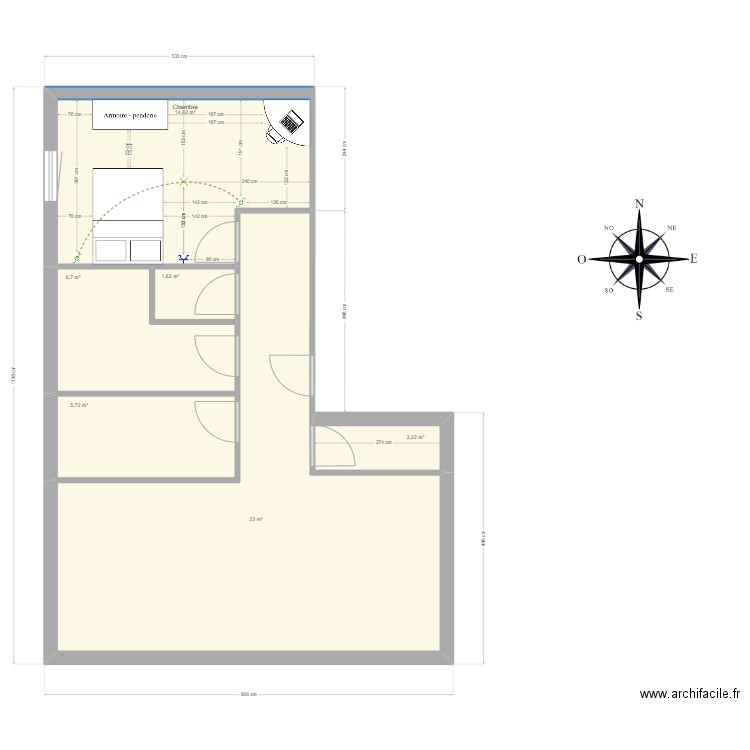 appartement f2. Plan de 6 pièces et 64 m2