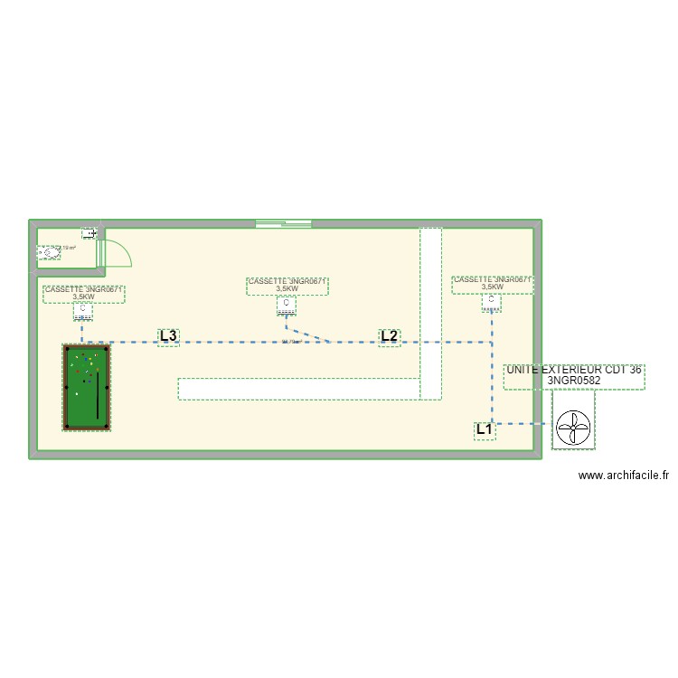 tabac. Plan de 2 pièces et 100 m2