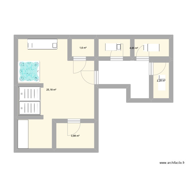 spa 2e étage. Plan de 5 pièces et 38 m2