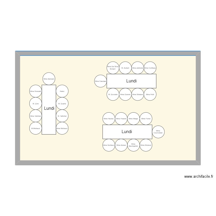 Plan lundi table CAT. Plan de 1 pièce et 59 m2