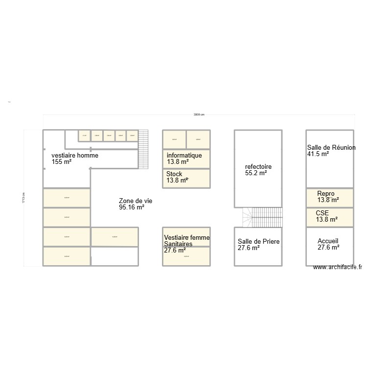 agence colas 3 RDC. Plan de 18 pièces et 176 m2