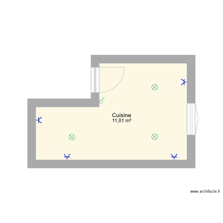 la cuisine . Plan de 1 pièce et 12 m2