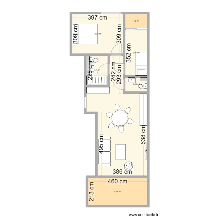 CRANS Projet V1. Plan de 7 pièces et 65 m2