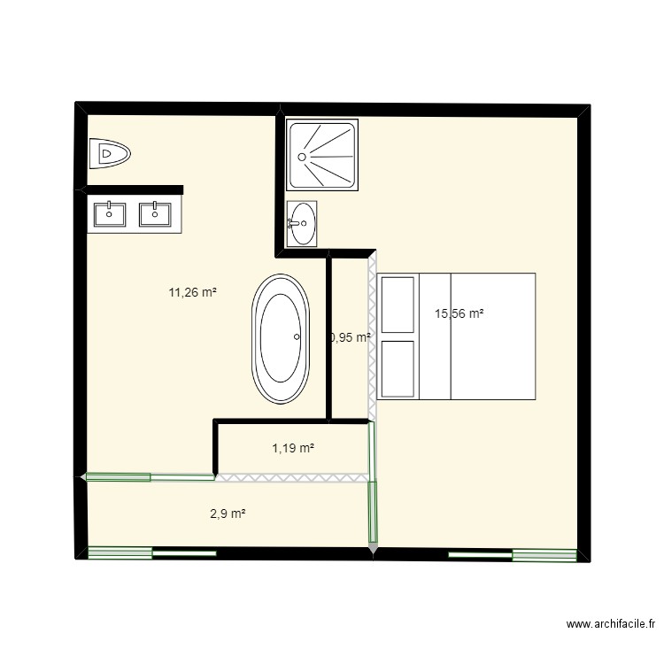 Sdb chambre 4. Plan de 5 pièces et 32 m2