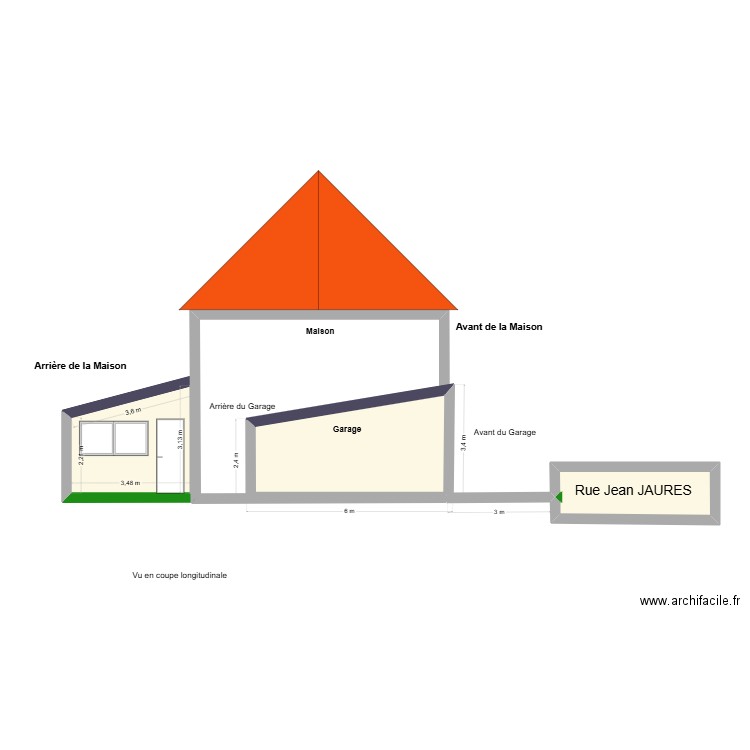 DP3  Vue en coupe Longitudinale - Garage. Plan de 3 pièces et 28 m2