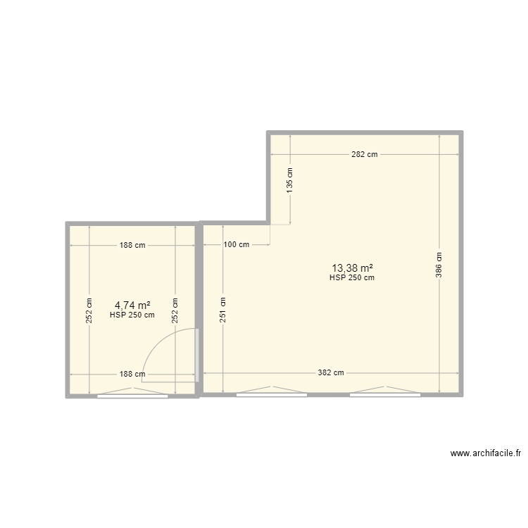 Aguado 1er étage droite. Plan de 2 pièces et 18 m2