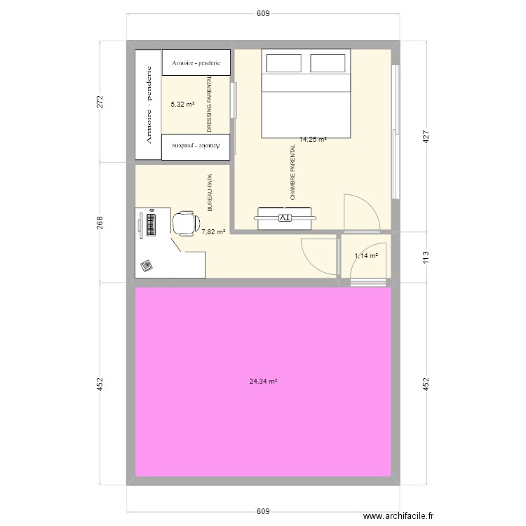 romain. Plan de 5 pièces et 53 m2