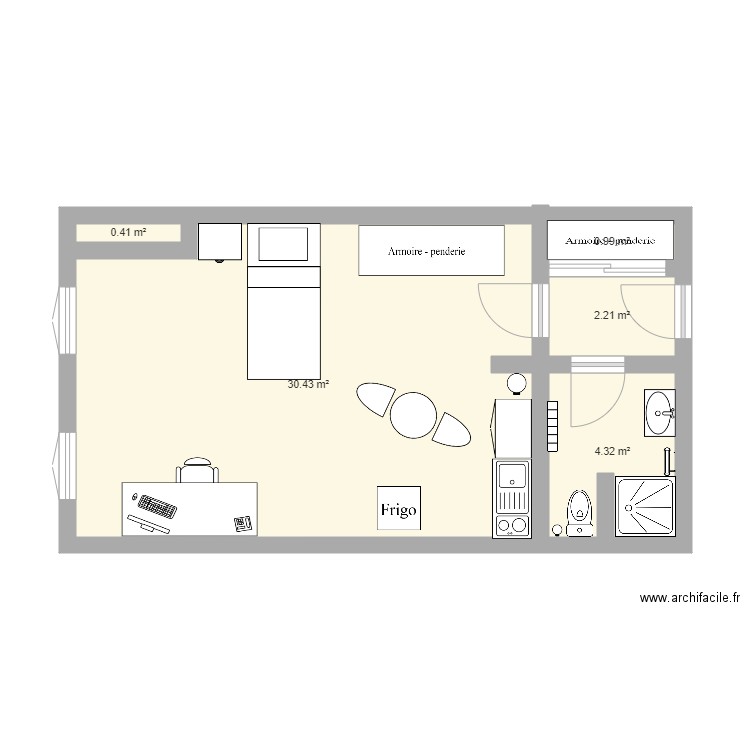 Appartements marie. Plan de 5 pièces et 38 m2