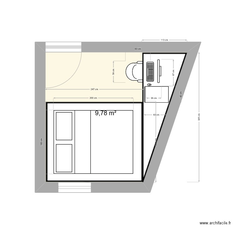 Cgambre. Plan de 1 pièce et 10 m2