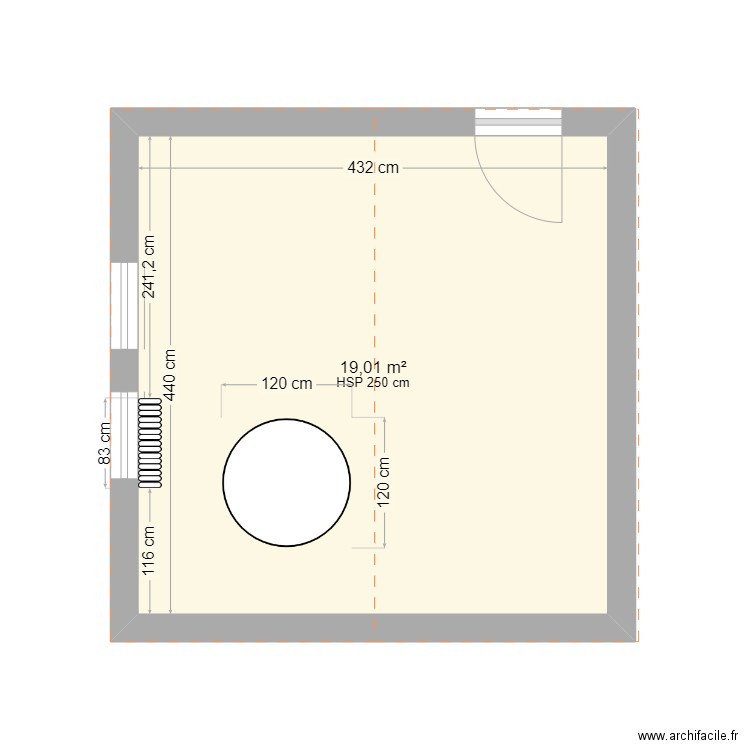 Salle de créativité. Plan de 1 pièce et 19 m2