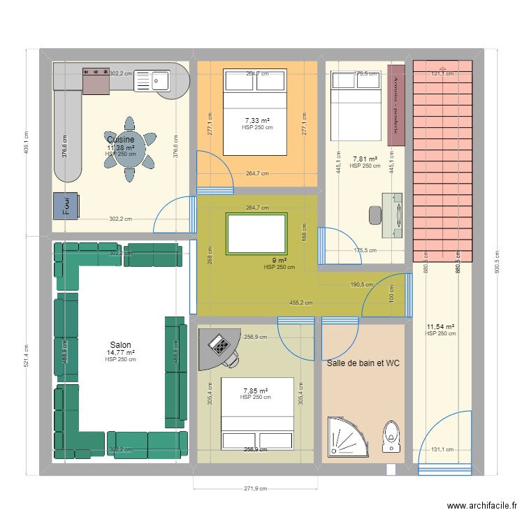 PLAN MAISON ANOUAR. Plan de 8 pièces et 75 m2