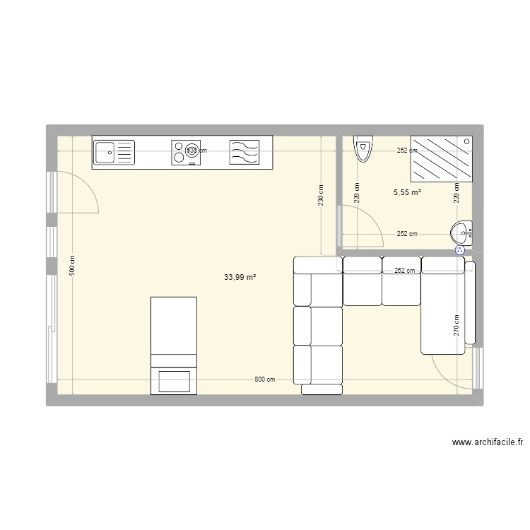 studio pmr. Plan de 2 pièces et 40 m2