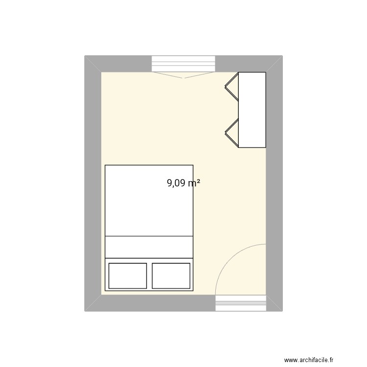 Bureau . Plan de 1 pièce et 9 m2