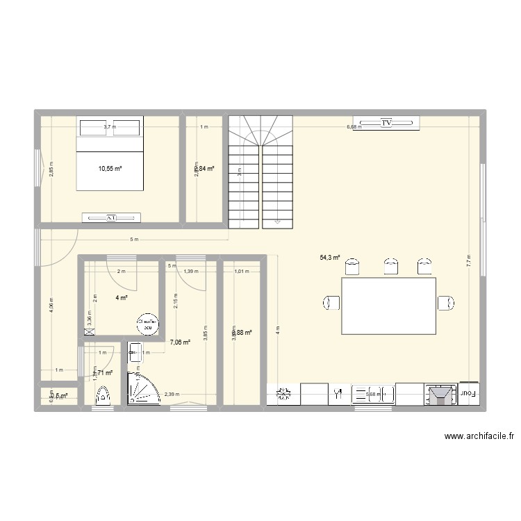 RDC Maison en A. Plan de 8 pièces et 85 m2