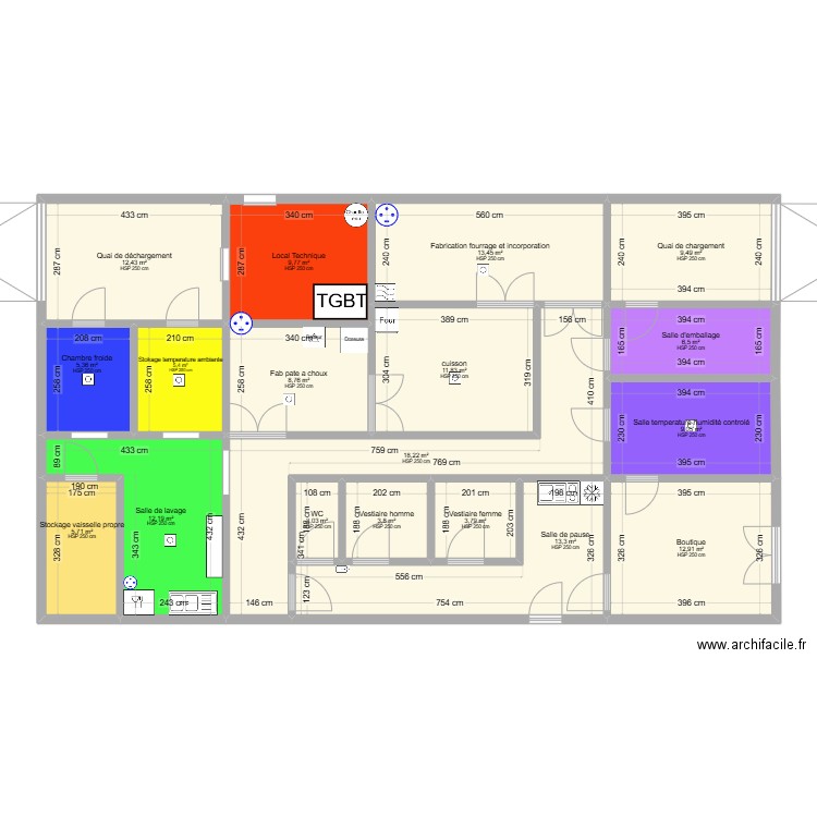 dev usine. Plan de 18 pièces et 164 m2