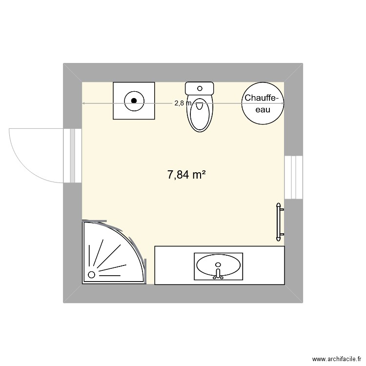 SdB. Plan de 1 pièce et 8 m2