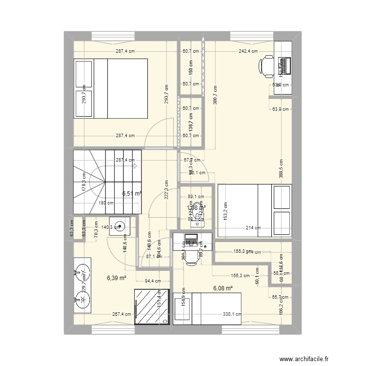 Lagny Etage V1. Plan de 10 pièces et 45 m2