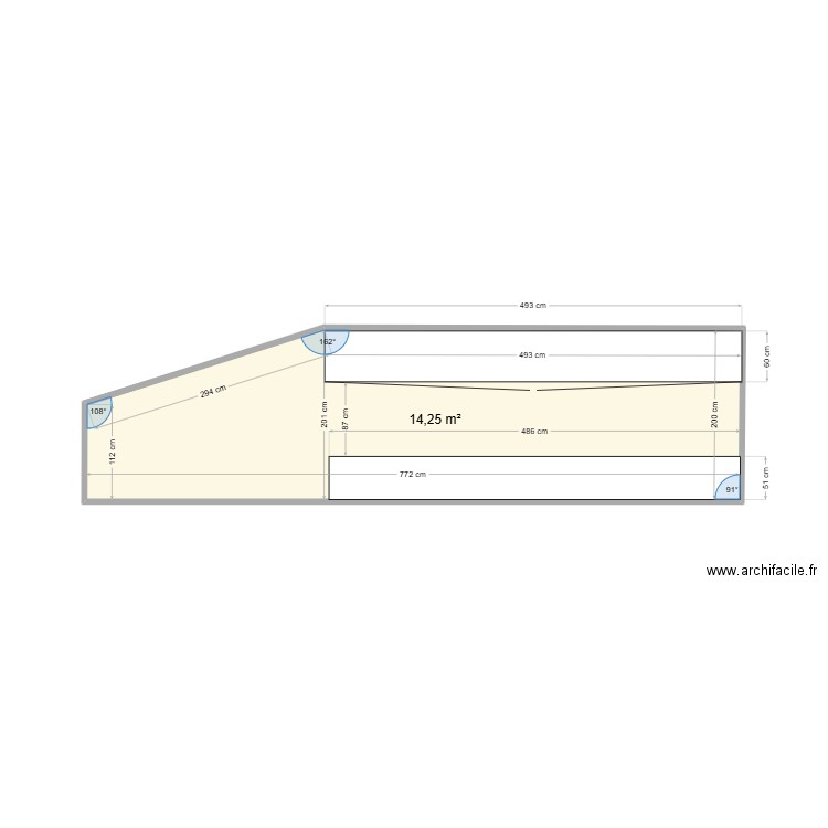 chantilly. Plan de 1 pièce et 14 m2