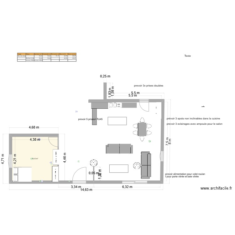 salon sejour. Plan de 1 pièce et 18 m2