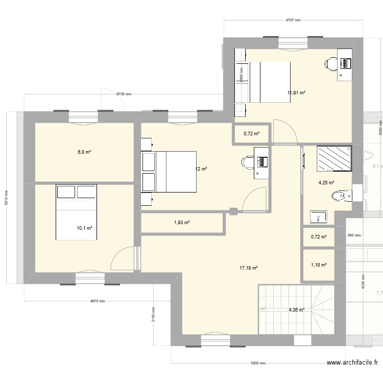 Projet B. Plan de 26 pièces et 185 m2