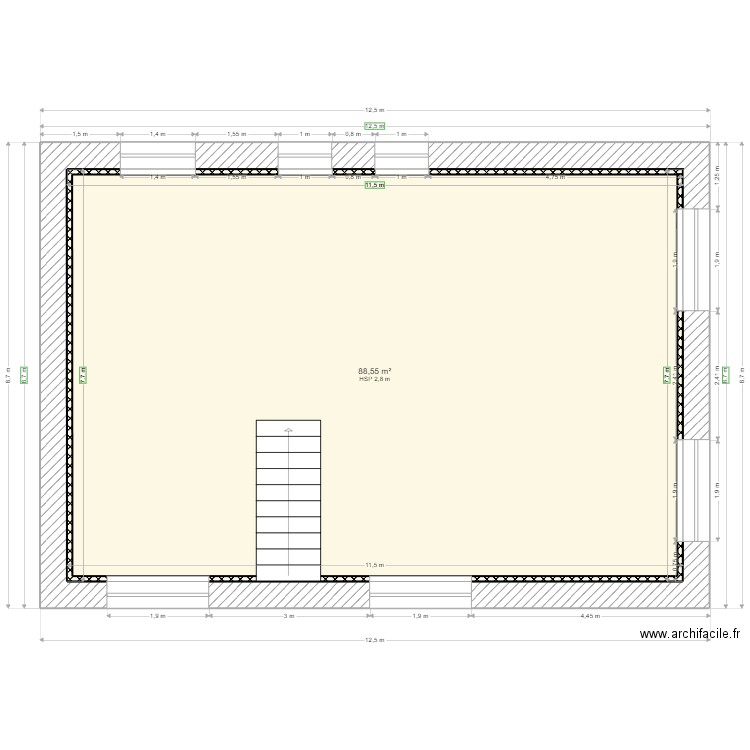 1er etage. Plan de 1 pièce et 89 m2