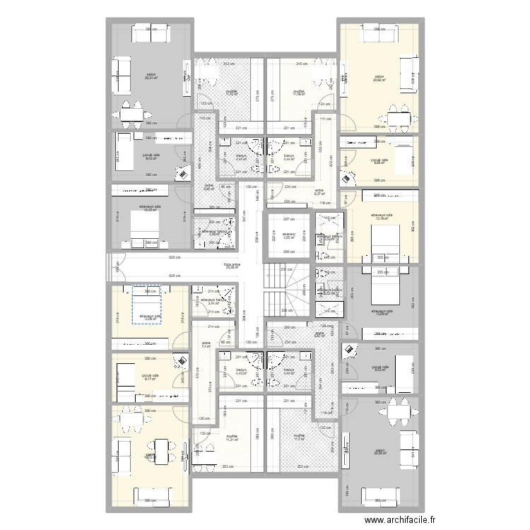 celaliye 1256/5 4 daire bina bahçe kati. Plan de 30 pièces et 308 m2