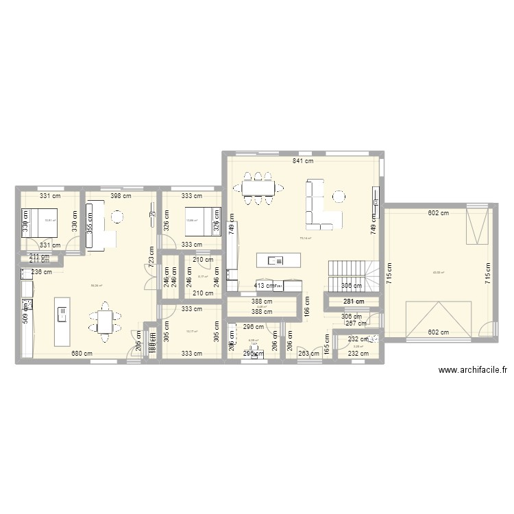 Plex (x4). Plan de 14 pièces et 227 m2