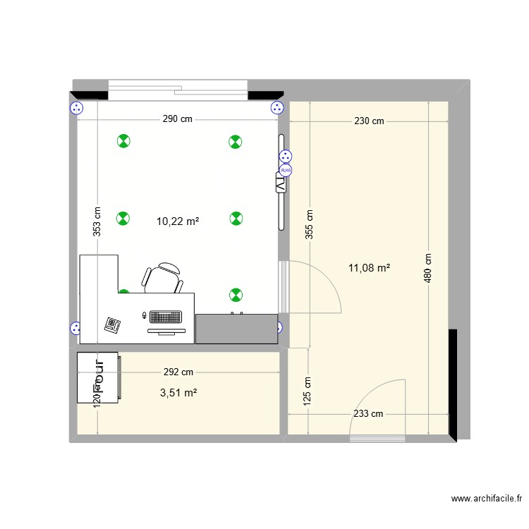 terasse 3. Plan de 3 pièces et 25 m2