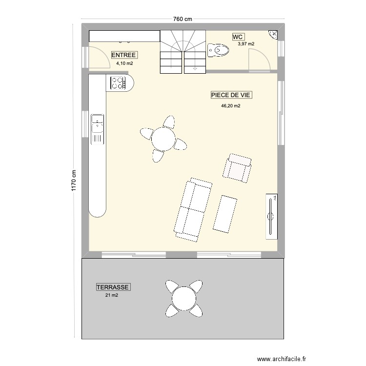 Projet 1 - Maison 1 - RDC. Plan de 1 pièce et 58 m2